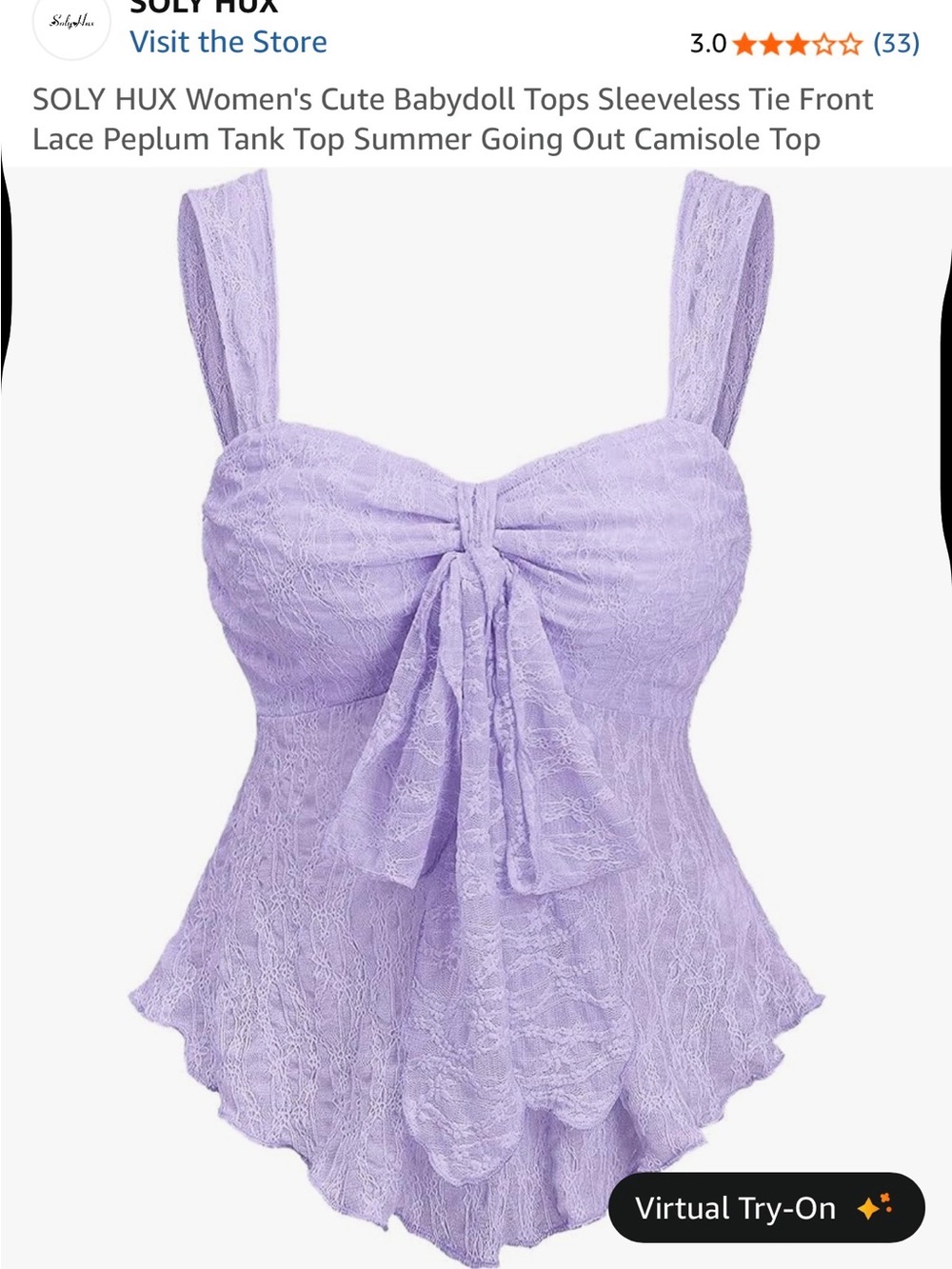 Lavender Lace Tie-Front Babydoll Tank Top